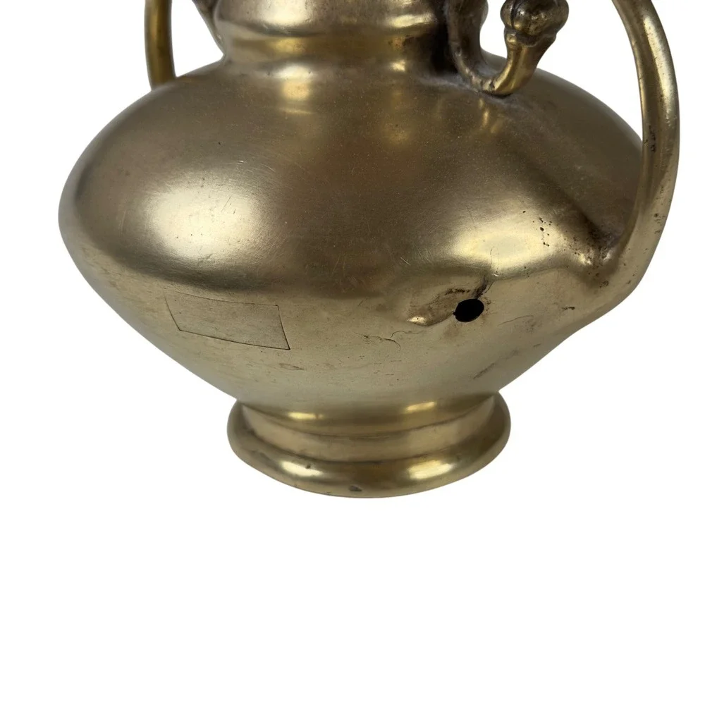 Antique Brass Vase Small Double Handle Ornate Rim Pedestal Base